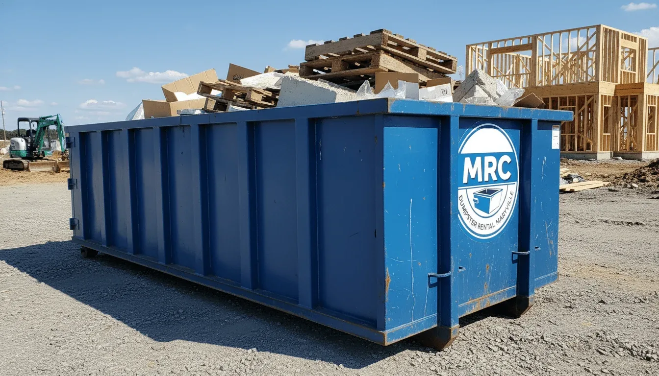 MRC Dumpster Rental Maryville roll-off truck delivering a container in Maryville, TN